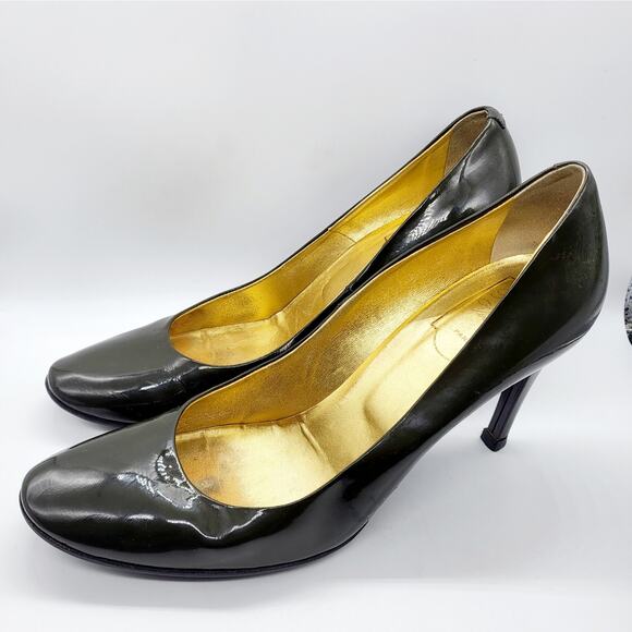 ROGER VIVIER Forrest Green Gold Patent Leather Heel Made in Italy Sz 39.5 US 8.5 - Picture 3 of 13